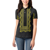 Philippines Polynesian Floral Pattern Women Polo Shirt With Barong Tagalog Black Style LT03 - Polynesian Pride