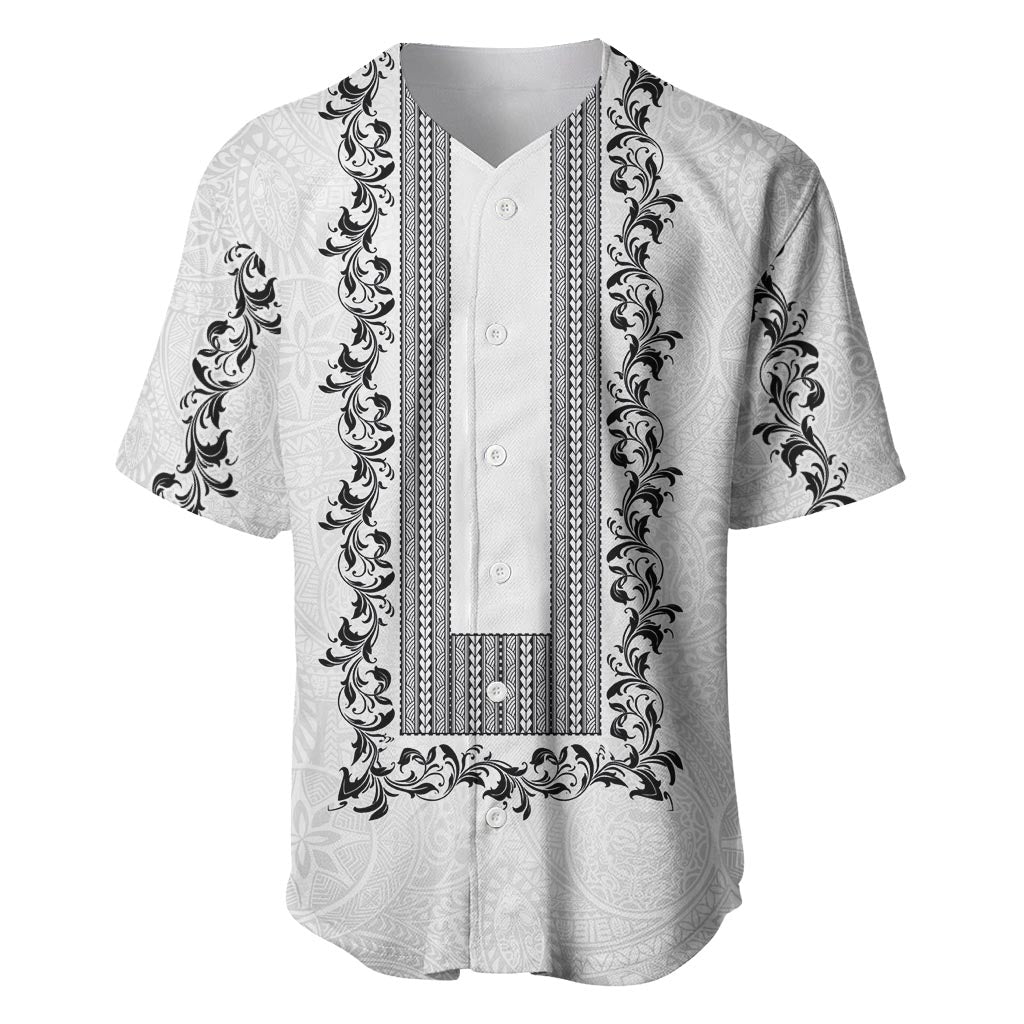 Philippines Polynesian Floral Pattern Baseball Jersey With Barong Tagalog White Style LT03 White - Polynesian Pride