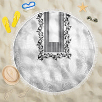 Philippines Polynesian Floral Pattern Beach Blanket With Barong Tagalog White Style LT03 One Size 150cm White - Polynesian Pride