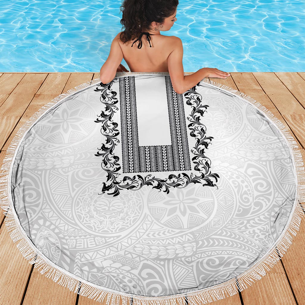 Philippines Polynesian Floral Pattern Beach Blanket With Barong Tagalog White Style LT03 - Polynesian Pride