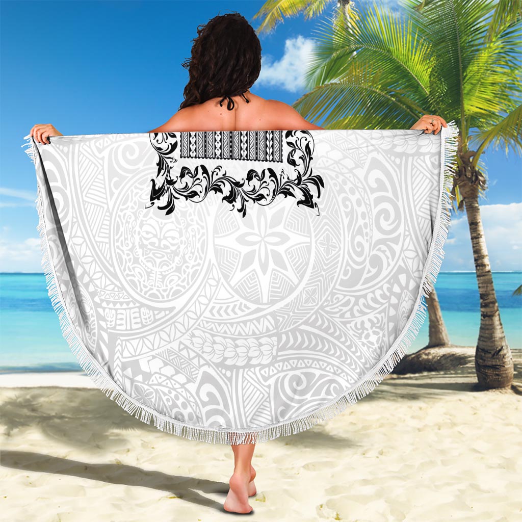 Philippines Polynesian Floral Pattern Beach Blanket With Barong Tagalog White Style LT03 - Polynesian Pride