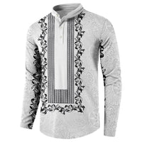 Philippines Polynesian Floral Pattern Button Sweatshirt With Barong Tagalog White Style LT03 - Polynesian Pride