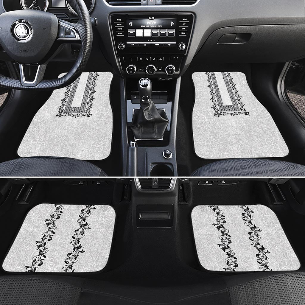 Philippines Polynesian Floral Pattern Car Mats With Barong Tagalog White Style LT03 Set 4pcs White - Polynesian Pride