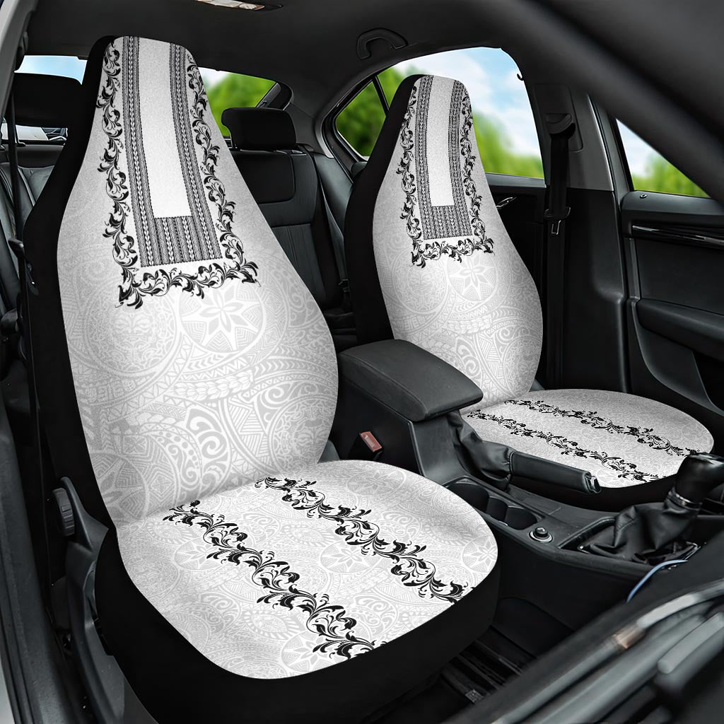 Philippines Polynesian Floral Pattern Car Seat Cover With Barong Tagalog White Style LT03 One Size White - Polynesian Pride