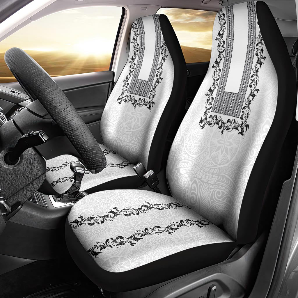 Philippines Polynesian Floral Pattern Car Seat Cover With Barong Tagalog White Style LT03 - Polynesian Pride