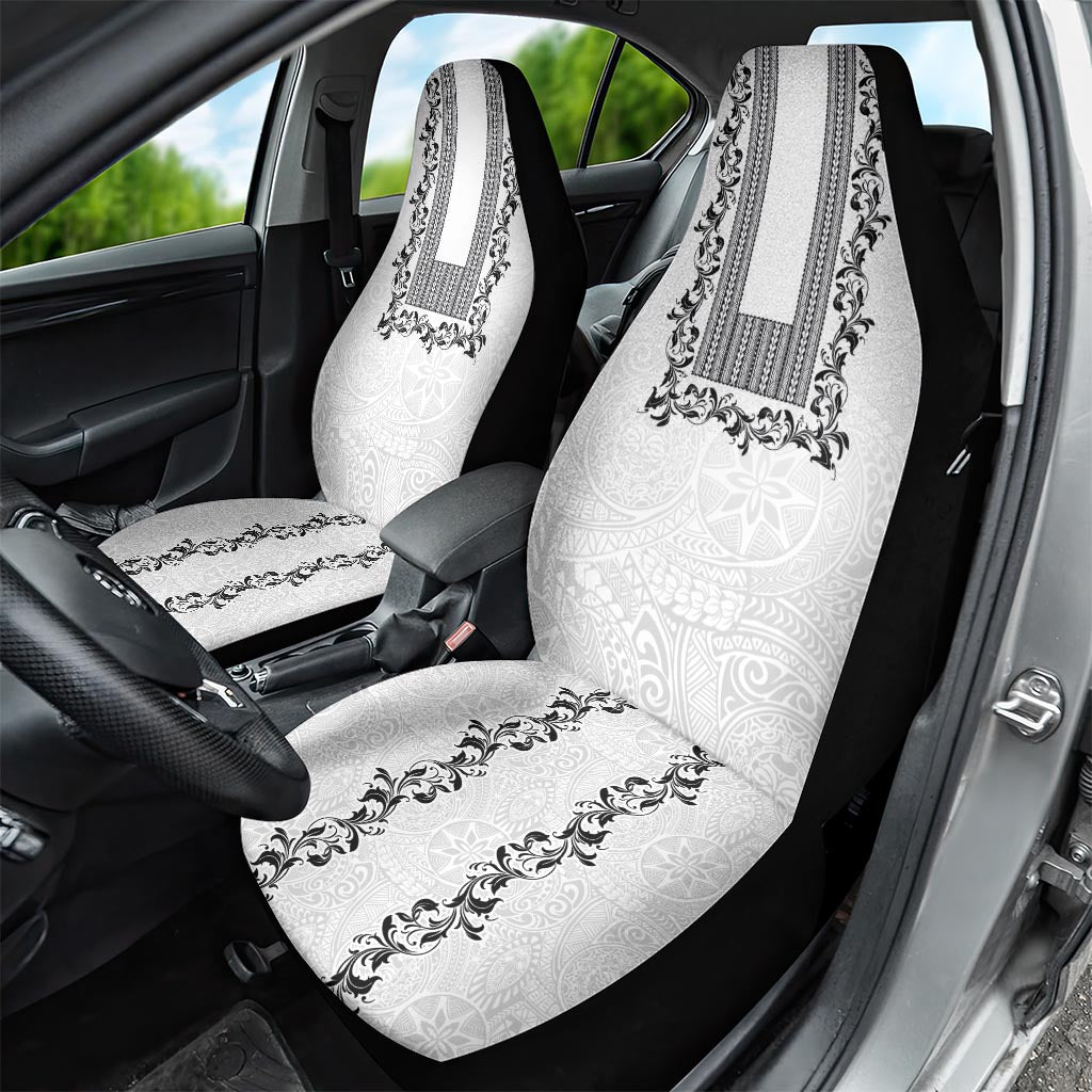 Philippines Polynesian Floral Pattern Car Seat Cover With Barong Tagalog White Style LT03 - Polynesian Pride