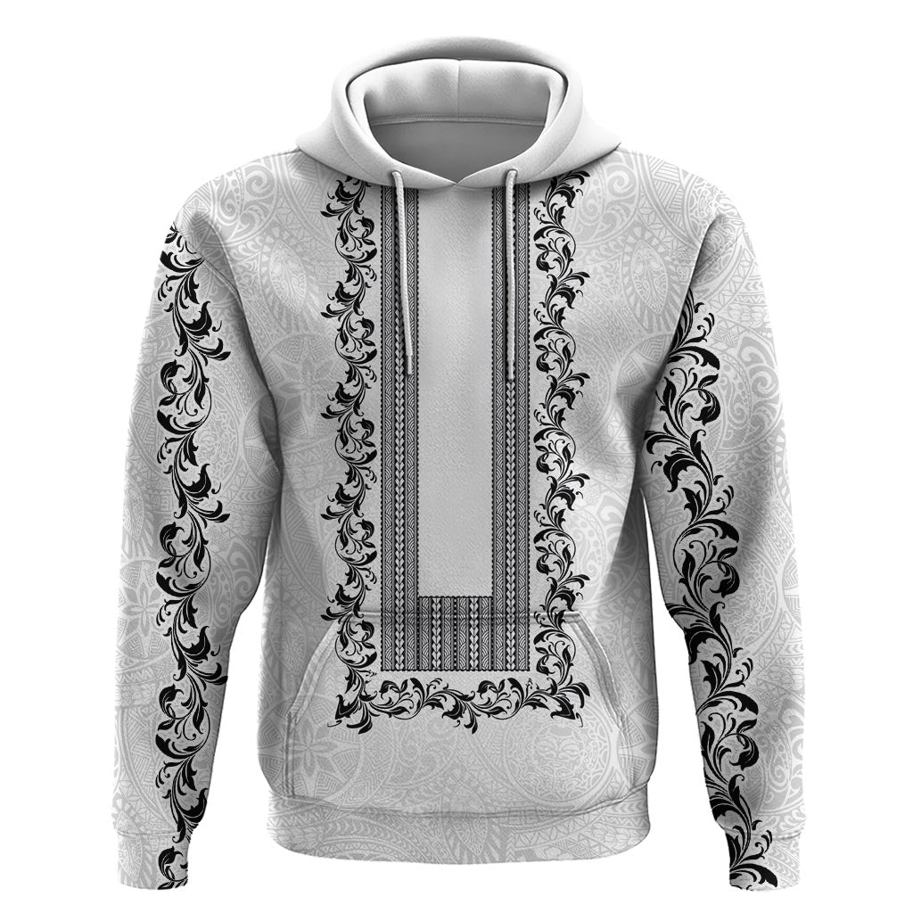 Philippines Polynesian Floral Pattern Hoodie With Barong Tagalog White Style LT03 Pullover Hoodie White - Polynesian Pride