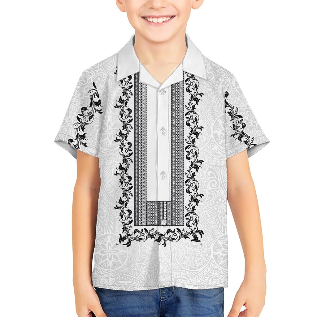Philippines Polynesian Floral Pattern Kid Hawaiian Shirt With Barong Tagalog White Style LT03 Kid White - Polynesian Pride