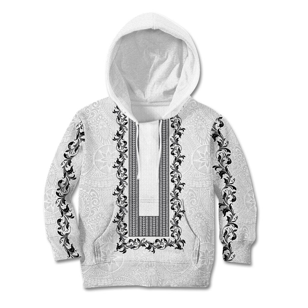 Philippines Polynesian Floral Pattern Kid Hoodie With Barong Tagalog White Style LT03 Hoodie White - Polynesian Pride