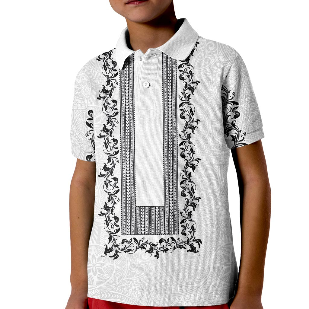 Philippines Polynesian Floral Pattern Kid Polo Shirt With Barong Tagalog White Style LT03 Kid White - Polynesian Pride