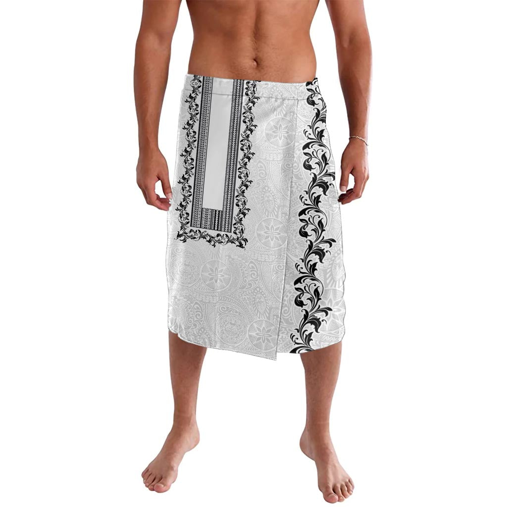 Philippines Polynesian Floral Pattern Lavalava With Barong Tagalog White Style