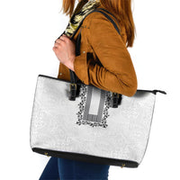 Philippines Polynesian Floral Pattern Leather Tote Bag With Barong Tagalog White Style LT03 White - Polynesian Pride