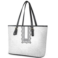 Philippines Polynesian Floral Pattern Leather Tote Bag With Barong Tagalog White Style LT03 - Polynesian Pride