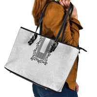Philippines Polynesian Floral Pattern Leather Tote Bag With Barong Tagalog White Style LT03 - Polynesian Pride