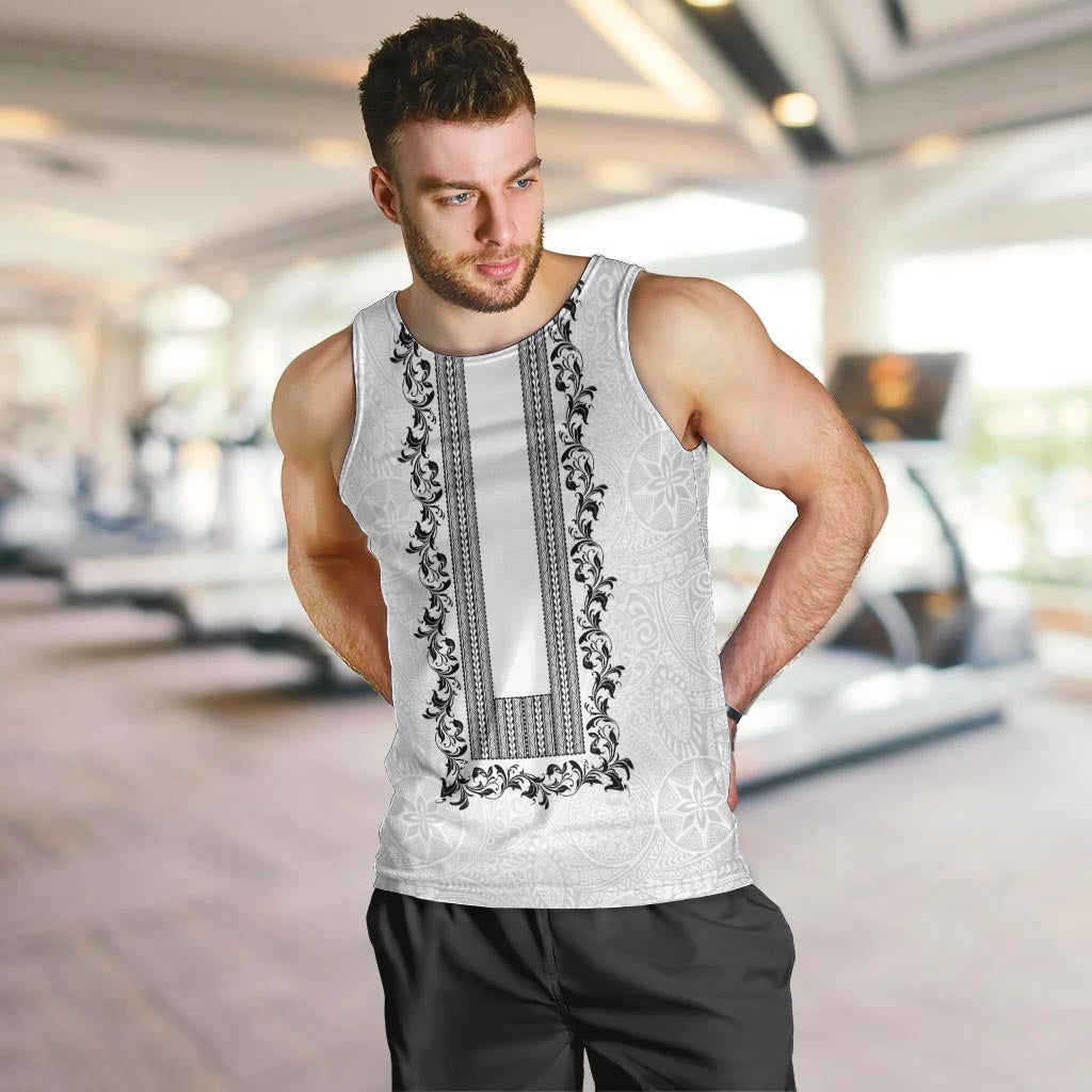 Philippines Polynesian Floral Pattern Men Tank Top With Barong Tagalog White Style LT03 White - Polynesian Pride