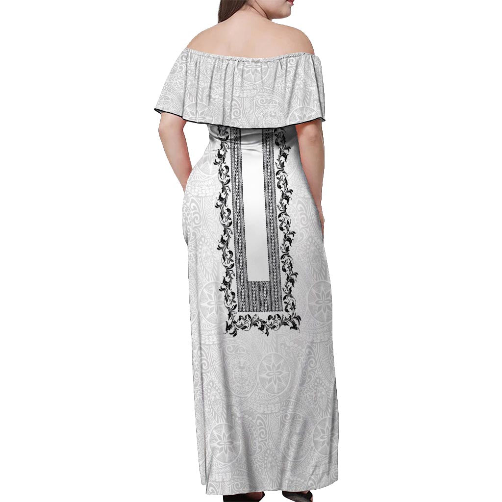 Philippines Polynesian Floral Pattern Off Shoulder Maxi Dress With Barong Tagalog White Style LT03 - Polynesian Pride