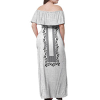 Philippines Polynesian Floral Pattern Off Shoulder Maxi Dress With Barong Tagalog White Style LT03 - Polynesian Pride