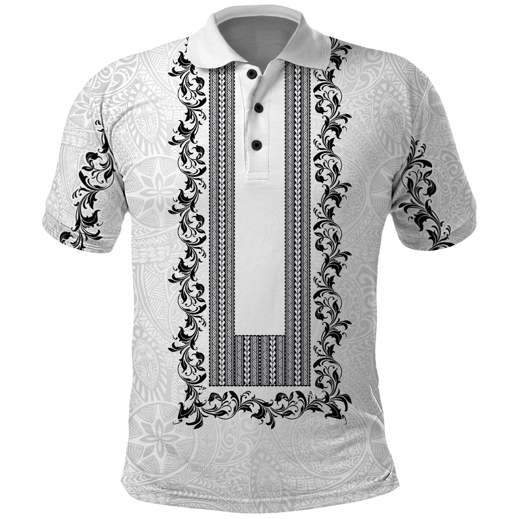 Philippines Polynesian Floral Pattern Polo Shirt With Barong Tagalog White Style LT03 White - Polynesian Pride