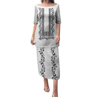 Philippines Polynesian Floral Pattern Puletasi With Barong Tagalog White Style LT03 Long Dress White - Polynesian Pride