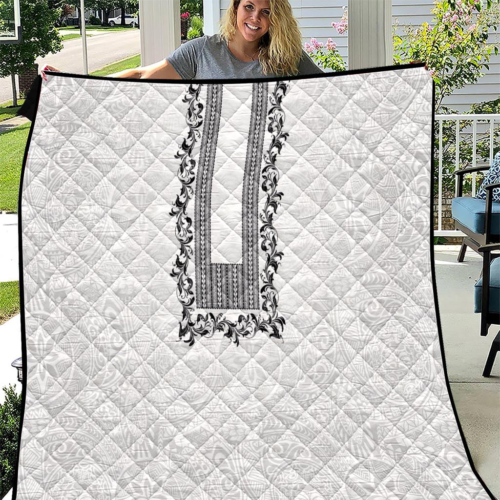 Philippines Polynesian Floral Pattern Quilt With Barong Tagalog White Style