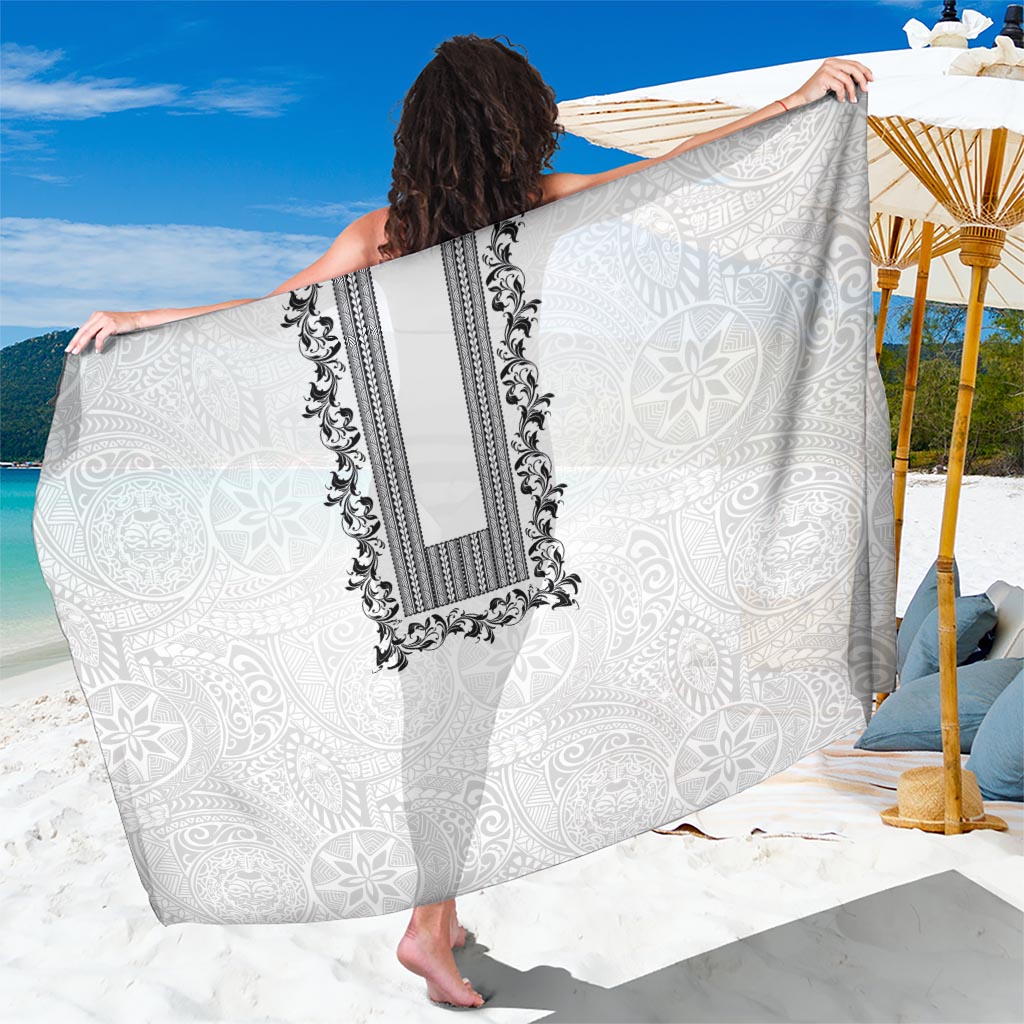 Philippines Polynesian Floral Pattern Sarong With Barong Tagalog White Style