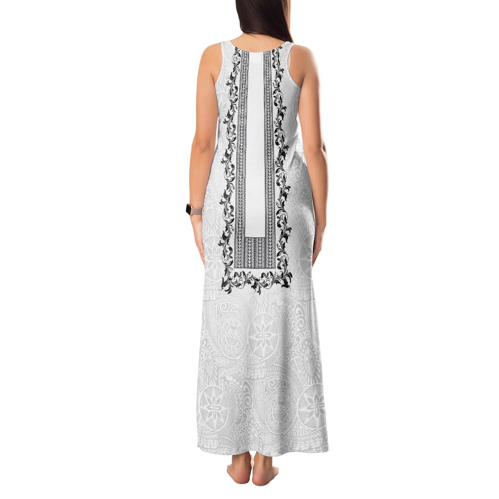 Philippines Polynesian Floral Pattern Tank Maxi Dress With Barong Tagalog White Style LT03 - Polynesian Pride