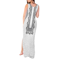 Philippines Polynesian Floral Pattern Tank Maxi Dress With Barong Tagalog White Style LT03 - Polynesian Pride