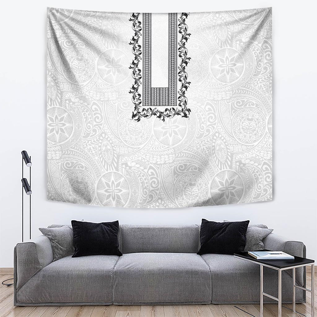 Philippines Polynesian Floral Pattern Tapestry With Barong Tagalog White Style LT03 White - Polynesian Pride