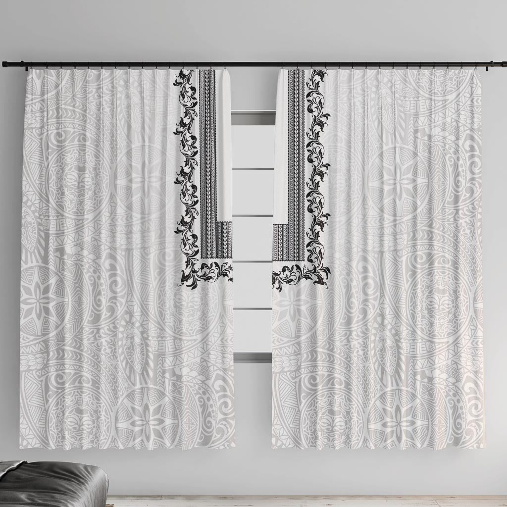Philippines Polynesian Floral Pattern Window Curtain With Barong Tagalog White Style LT03 With Hooks White - Polynesian Pride