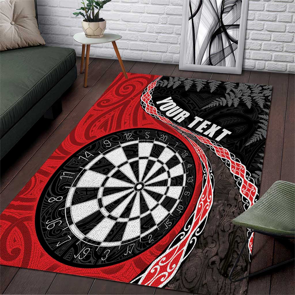 Personalised New Zealand Darts Area Rug Koru Tribal Tattoo and Silver Fern Maori Pattern Red Color