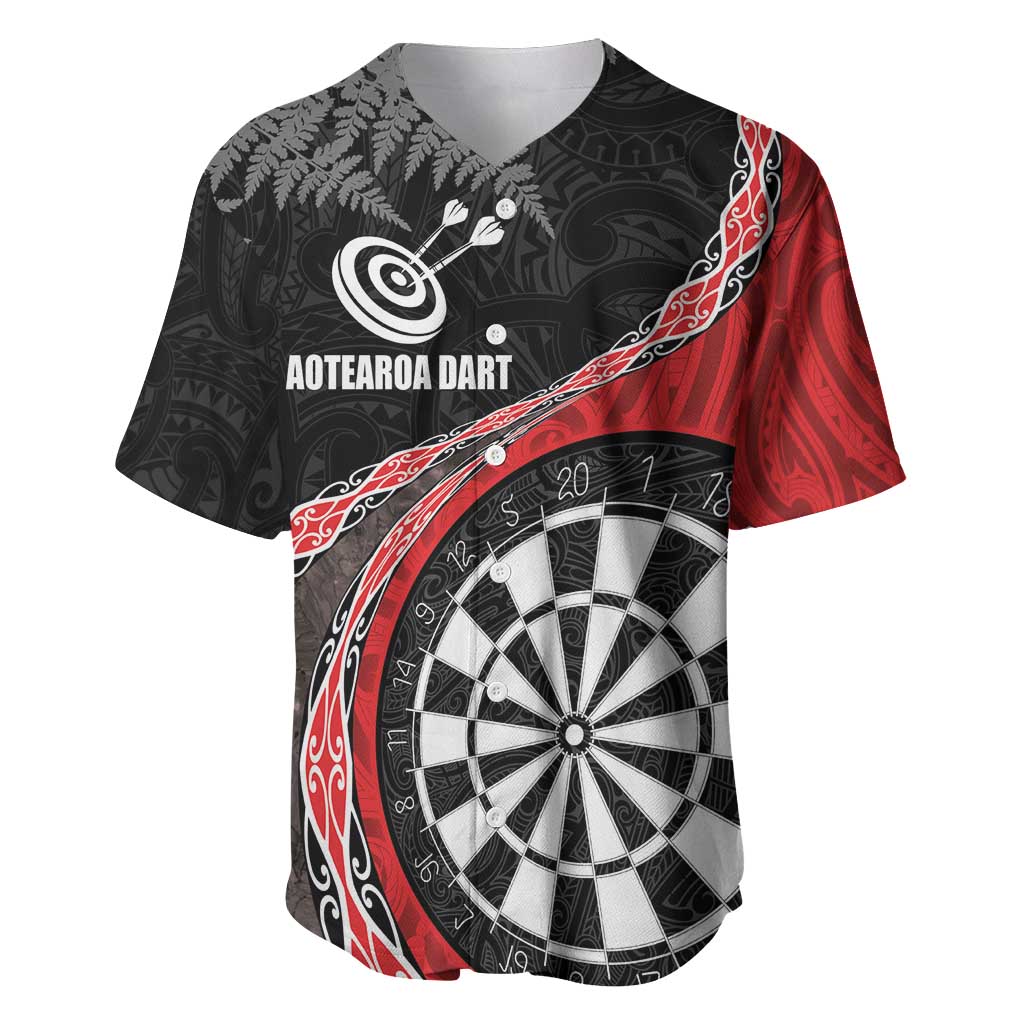 Personalised New Zealand Darts Baseball Jersey Koru Tribal Tattoo and Silver Fern Maori Pattern Red Color LT03 Red - Polynesian Pride