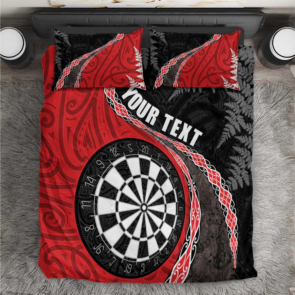 Personalised New Zealand Darts Bedding Set Koru Tribal Tattoo and Silver Fern Maori Pattern Red Color LT03 Red - Polynesian Pride