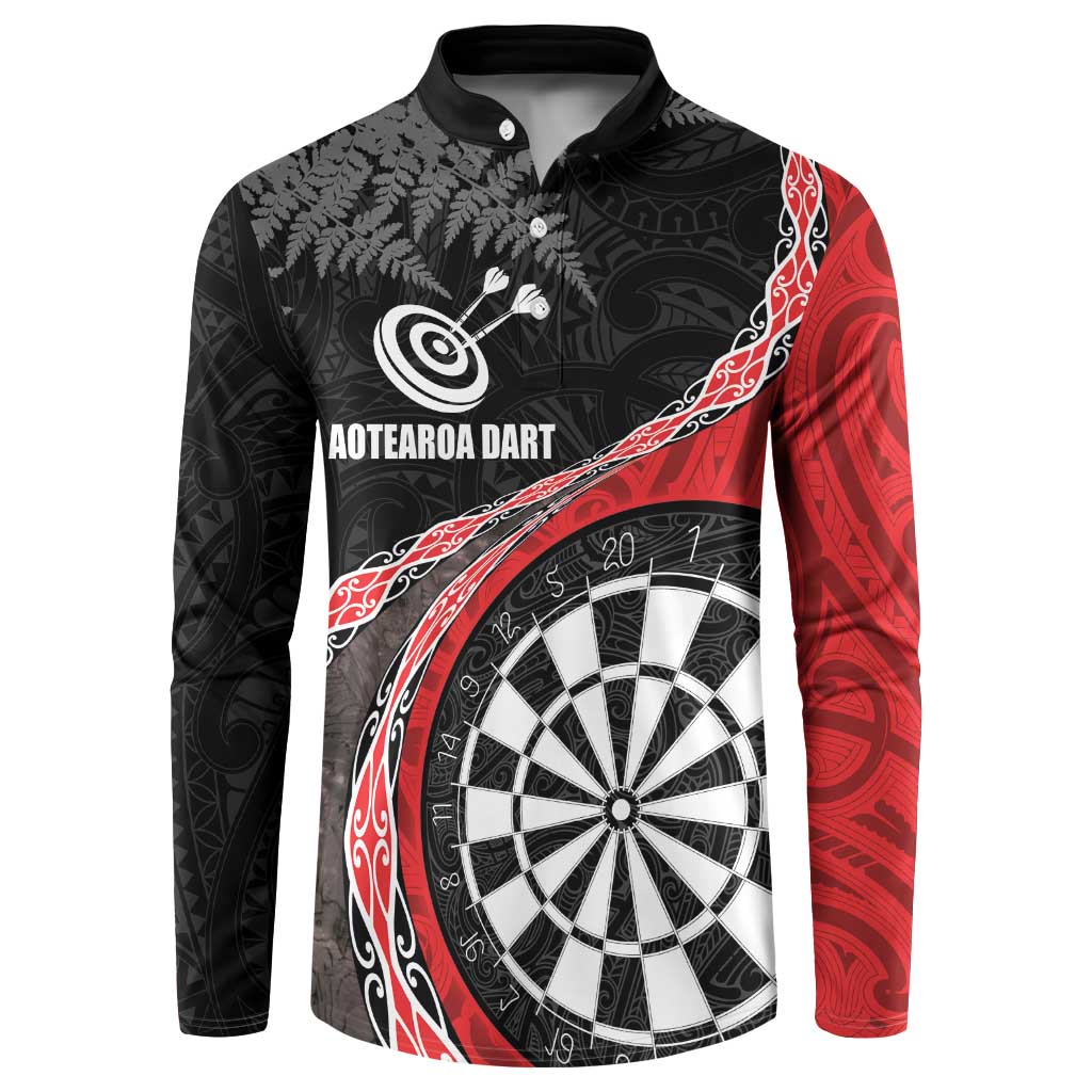 Personalised New Zealand Darts Button Sweatshirt Koru Tribal Tattoo and Silver Fern Maori Pattern Red Color