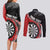 Personalised New Zealand Darts Couples Matching Long Sleeve Bodycon Dress and Long Sleeve Button Shirt Koru Tribal Tattoo and Silver Fern Maori Pattern Red Color