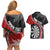 Personalised New Zealand Darts Couples Matching Off Shoulder Short Dress and Hawaiian Shirt Koru Tribal Tattoo and Silver Fern Maori Pattern Red Color