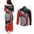 Personalised New Zealand Darts Couples Matching Puletasi and Long Sleeve Button Shirt Koru Tribal Tattoo and Silver Fern Maori Pattern Red Color