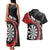 Personalised New Zealand Darts Couples Matching Tank Maxi Dress and Hawaiian Shirt Koru Tribal Tattoo and Silver Fern Maori Pattern Red Color