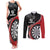 Personalised New Zealand Darts Couples Matching Tank Maxi Dress and Long Sleeve Button Shirt Koru Tribal Tattoo and Silver Fern Maori Pattern Red Color