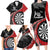 Personalised New Zealand Darts Family Matching Long Sleeve Bodycon Dress and Hawaiian Shirt Koru Tribal Tattoo and Silver Fern Maori Pattern Red Color