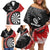 Personalised New Zealand Darts Family Matching Off Shoulder Short Dress and Hawaiian Shirt Koru Tribal Tattoo and Silver Fern Maori Pattern Red Color