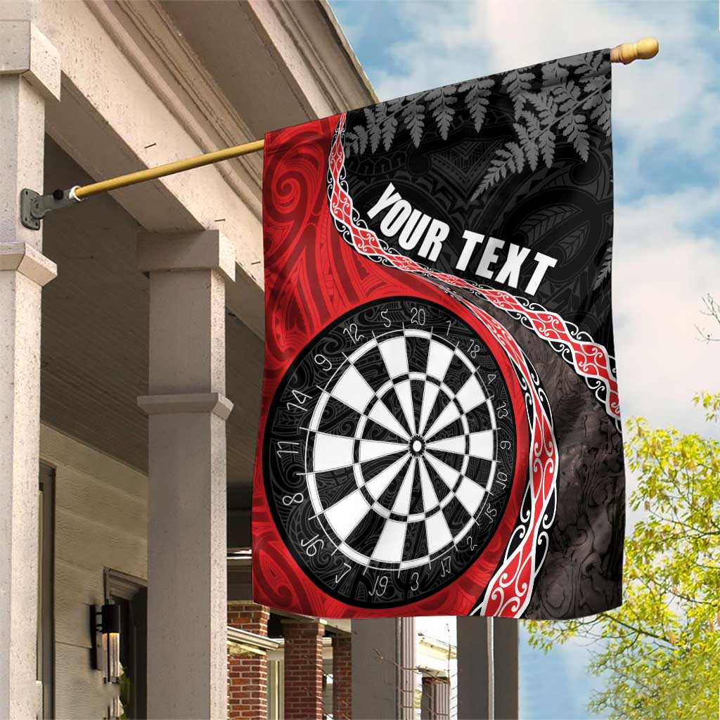 Personalised New Zealand Darts Garden Flag Koru Tribal Tattoo and Silver Fern Maori Pattern Red Color