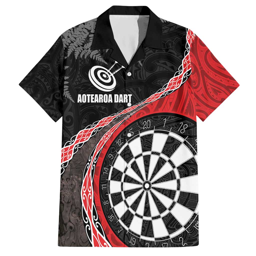 Personalised New Zealand Darts Hawaiian Shirt Koru Tribal Tattoo and Silver Fern Maori Pattern Red Color LT03 Red - Polynesian Pride