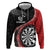 Personalised New Zealand Darts Hoodie Koru Tribal Tattoo and Silver Fern Maori Pattern Red Color