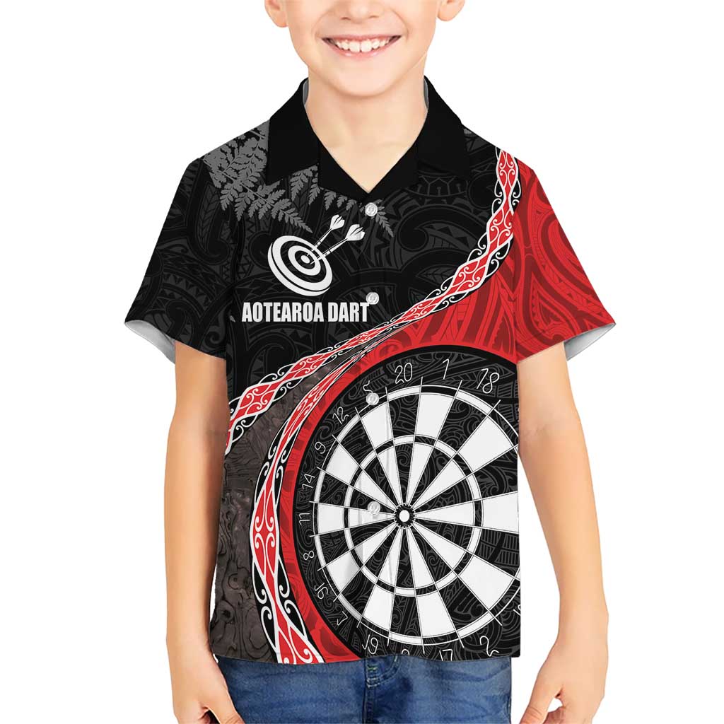 Personalised New Zealand Darts Kid Hawaiian Shirt Koru Tribal Tattoo and Silver Fern Maori Pattern Red Color LT03 Kid Red - Polynesian Pride
