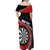 Personalised New Zealand Darts Off Shoulder Maxi Dress Koru Tribal Tattoo and Silver Fern Maori Pattern Red Color