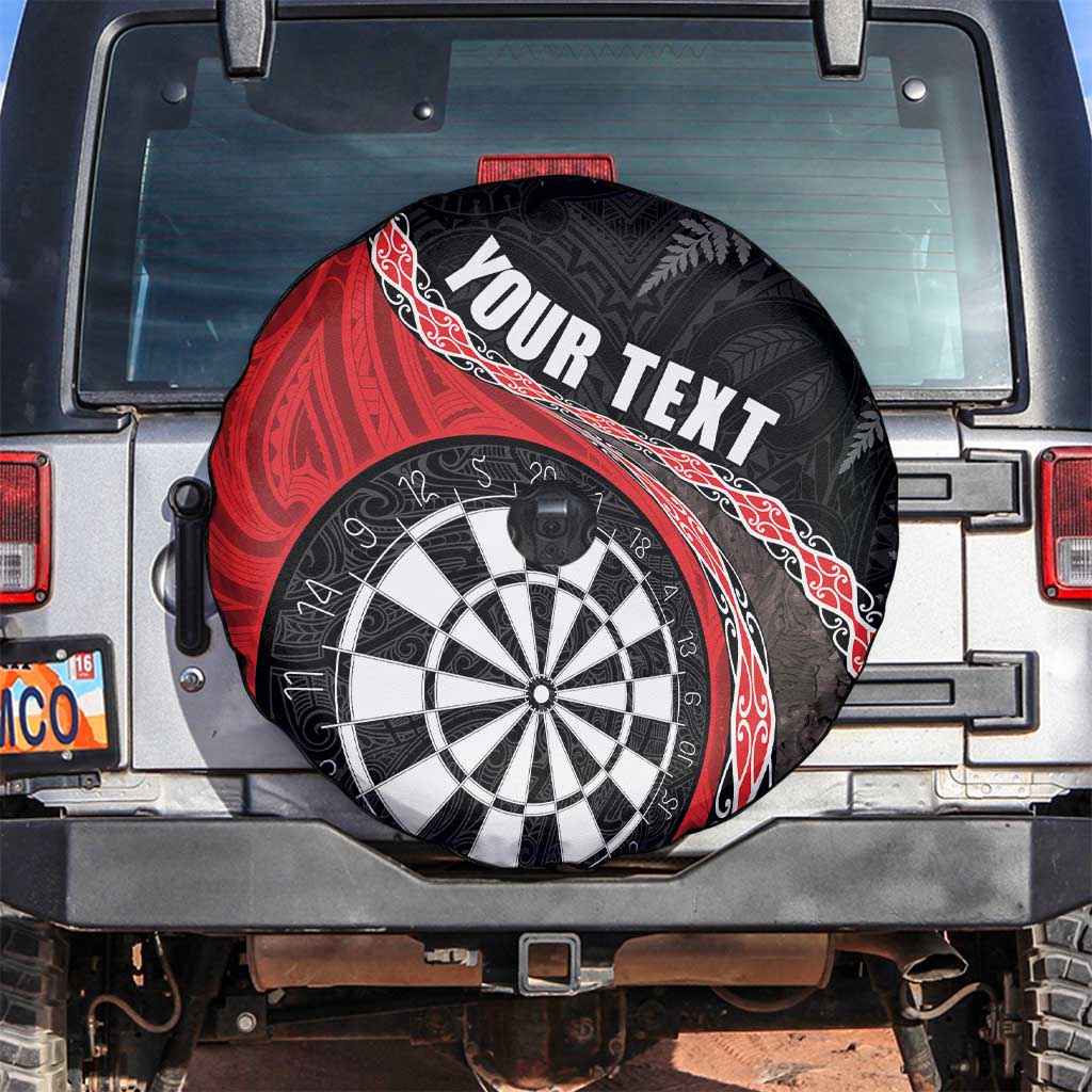 Personalised New Zealand Darts Spare Tire Cover Koru Tribal Tattoo and Silver Fern Maori Pattern Red Color