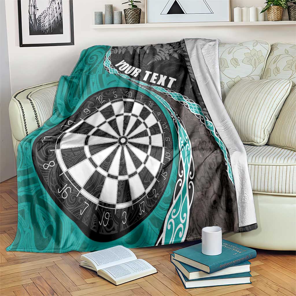 Personalised New Zealand Darts Blanket Koru Tribal Tattoo and Silver Fern Maori Pattern Teal Color