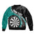 Personalised New Zealand Darts Bomber Jacket Koru Tribal Tattoo and Silver Fern Maori Pattern Teal Color