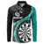 Personalised New Zealand Darts Button Sweatshirt Koru Tribal Tattoo and Silver Fern Maori Pattern Teal Color