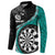 Personalised New Zealand Darts Button Sweatshirt Koru Tribal Tattoo and Silver Fern Maori Pattern Teal Color